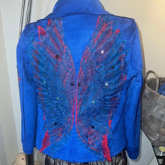 Gorgeous suede jacket with sewed on embroidery and natural healing crystals. - Picture 1 of 4